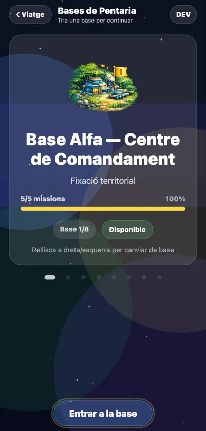 Pantalla de bases antes: un carrusel que muestra una sola base a la vez